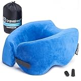 TRAVELREST Nest Memory Foam Travel Pillow/Neck Pillow - Advanced Neck Support for Long Flights - Patented Design for Optimal Relaxation - Long Travel - Unmatched Sleep - Machine Washable - Blue