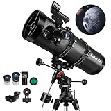 Telescope 150EQ Reflector Telescope for Adults Astronomy, Professional Manual German Equatorial Telescopes for Beginners & Kids with Eyepiece Set, Stainless Tripod, Moon Filter and Phone Adapter