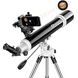 Telescope, 91mm Aperture 700mm FL with StarFinding System, Telescope for Adults high Powered, with All Metal AZ Mount/Phone Adapter/Remote,for Beginners