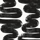 Tempaper x Bobby Berk White & Black Wiggle Room Removable Peel and Stick Wallpaper, 20.5 in X 16.5 ft, Made in The USA