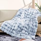 Touchat Luxury 1000GSM Faux Rabbit Fur Throw Blanket, Super Heavy Warm Cozy Grey Blankets for Couch Bed Sofa, Ruched Plush Fuzzy Elegant Soft Reversible Mink Blanket for Living Room Bedroom