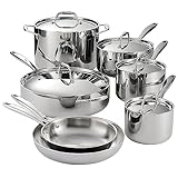 Tramontina Tri-Ply Clad Stainless Steel 12-Piece Cookware Set with Lids, Pots and Pans Kitchen Set, Induction-Ready, Dishwasher-Safe, NSF-Certified, Made in Brazil
