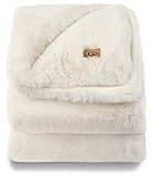 UGG 16796 Euphoria Plush Faux Fur Reversible Throw Blanket for Couch or Bed Luxury Hotel Style Machine Washable Soft Cozy Home Decor Fuzzy Fluffy Sofa Blanket, 50 x 70-Inch, Snow
