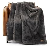 UGG 16802 Euphoria Plush Faux Fur Reversible Throw Blanket for Luxury Hotel Style Couch or Bed Blankets Cozy Machine Washable Luxurious Fuzzy Fluffy Sofa Throws, 50 x 70-Inch, Charcoal