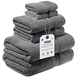 Urban Edge Luxury 100% Cotton Bathroom Towel Set of 6 - Soft, Plush 650 GSM, Turkish, Hotel Quality, Highly Absorbent, Quick Dry, Multi Sizes, Grey