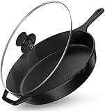 Utopia Kitchen 12 inch Saute Fry Pan Pre-Seasoned Cast Iron Skillet With Lid, Frying Pan, Cast Iron Pan, Safe Grill Cookware for Indoor & Outdoor Use - Cooking Gift for Men & Women (Black)