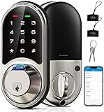 Veise Smart Lock, Fingerprint Door Lock, 7-in-1 Keyless Entry Door Lock with App Control, Electronic Touchscreen Keypad, Smart Deadbolt, Biometric Smart Locks for Front Door, Satin Nickel