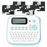 Vixic Label Maker, D210S Label Maker Machine with 4 Laminated Tapes, 12mm Labeler Label Maker with QWERTY Keyboard, Print Different Fonts Frame Barcode for Home Office School, Green