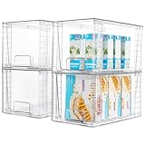 Vtopmart 4Pack Large Stackable Kitchen Pantry Storage Drawers, Clear Organizer Bins with Handles, Acrylic Drawer Organizers for Kitchen Pantry, Bathroom Undersink, Cabinet Organization and Storage