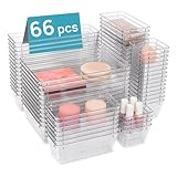 Vtopmart 66 PCS Clear Plastic Drawer Organizers Bins, 4-Size Versatile Bathroom and Vanity Organizer Trays, Non-Slip Storage Containers for Makeup, Jewelries, Bedroom，Kitchen Utensils and Office