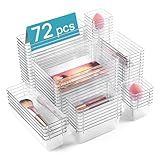 Vtopmart 72 PCS Clear Plastic Drawer Organizers Set, 4-Size Versatile Bathroom and Vanity Drawer Organizer Trays, Non-Slip Storage Bins for Makeup, Jewelries, Kitchen Utensils and Office Desk