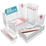 Vtopmart 88PCS Clear Plastic Drawer Organizers Set, 5-Size Versatile Bathroom Drawer Organizer Trays, Storage Bins for Makeup, Vanity, Kitchen Gadgets Utensils and Office