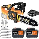 WeGofly 12-Inch Electric chainsaw Kit, (2 x 21V 6.0Ah Battery and Charger) Cordless Chainsaw with with Tool-free Chain Tension & Auto Lubrication, for Wood Cutting Trimming Courtyard Garden