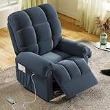 Welzona Updated Power Recliner Chair for Adults, Adjustable Electric Chair Power Reclining Sofa, USB Port, Ultra-Comfy Teddy Fleece Recliner for Living Room, Tool-Free Assembly Single Sofa, Blue Gray