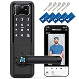 WiFi Video Smart Door Lock: Fingerprint Door Lock with Camera- Keyless Entry Door Lock with Handle - Electronic Digital Door Lock with Keypad - WiFi Smart Lock for Front Door