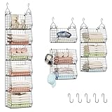 X-cosrack 6 Tier Closet Hanging Organizer, Clothes Hanging Shelves with 4 Hanging Hooks 5 S Hooks, Wire Storage Basket Bins, for Clothing Sweaters Shoes Handbags Clutches Accessories Patent Design