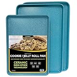 casaWare 3pc Ultimate Commercial Weight Cookie Sheet Set, Two 15 x 10-Inch Pans, One 13 x 9-Inch-Inch Pan (Blue Granite)