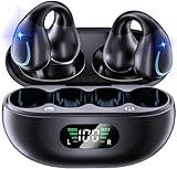 gidosha Open Ear Clip Wireless Earbuds Bluetooth 5.3, Sports Earphones Built-in Microphone with Earhooks & Ear Hook, Wireless Charging Case & Display, Waterproof Fitness Headphones for Exercise