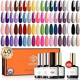 modelones 40 PCS Gel Nail Polish Set, 36 Colors Fall Winter White Nude Brown Black Gel Polish Kit Red Green Glitter Nail Gel Polish W Base& Matte Glossy Top Coat& LED Christmas Nail Art Gel DIY Gift