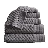 100% Cotton Waffle Textured 6 Piece Towel Set| Super Soft Quick Dry Bath Towels | Decorative Towels for Bathroom | 2 Bath Towels, 2 Hand Towels, 2 Washcloths | Belle Collection (Charcoal)