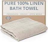 100% Natural Rough Linen Bath Towel - Quick Dry Hair Towel Wrap for Women - Open Weave Thin Lightweight Exfoliating Towel for Shower 26x59-Inch