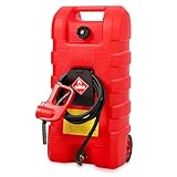 15 Gallon Gas Can, Fuel Tank Container with LE Fluid Transfer Siphon Pump & 10FT Hose, Portable Diesel Gas Storage Caddy with Wheels, Red