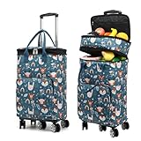 2 in 1 Shopping Cart with Wheels, Grocery Cart, Portable Utility Dolly Cart, Luggage Cart, Foldable Hand Truck with Built-in Removable Waterproof Bag for Shopping, Camping, Travel (Animal World)