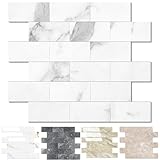 20-Pack Peel and Stick Tile Backsplash 12"X12" PVC Wall Tiles, Stick on Backsplash for Kitchen, Bathroom Tile, Fireplace Décor, Laundry Table, Stair Decals in Bright White