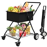 [2024New] Shopping Cart with Wheels, Folding Shopping Cart for Groceries, Waterpoof Grocery Cart Liner, Portable Heavy Duty Utility Cart for Shopping, Grocery, Laundry