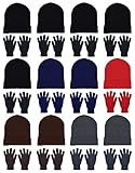 24x Winter Beanies & Gloves Combo Pack, Bulk Pack for Men Women, Warm Cozy Gift (Assorted #1)
