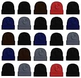 25 Pack Winter Beanie Hats, Unisex Thermal Toboggan Cold Weather Cuffed Caps Bulk Bundle