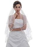2T 2 Tier Silver Threaded Beaded Wedding Veil V426 - Light Ivory Fingertip Length 36"