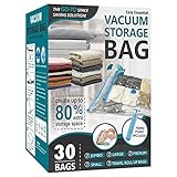 30 Pack Space Saver Bags (6 Jumbo/6 Large/6 Medium/6 Small/6 Roll) Compression Storage Bags for Comforters and Blankets, Vacuum Sealer Bags for Clothes Storage, Hand Pump Included