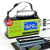 37000mWh Hand Crank Emergency Radio, AM FM NOAA Weather Alert Radio, Portable Solar Radio, 4 Charging Methods, 3-Mode Flashlight, Reading Lamp, SOS Alarm, Phone Charger for Winter Storm Emergency