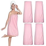 4 Pcs Spa Wrap Towel Wrap for Women Spa Robe with Adjustable Closure Elastic Top Lightweight Wraps for Bath Shower (Pink,Square)
