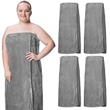 4 Pcs Towel Wrap for Women Waffle Spa Robe with Adjustable Closure Elastic Top Lightweight Wraps for Bath Shower (Gray,Medium)