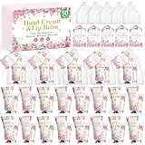 50 Pack Bulk Hand Cream and Lip Balm Gifts Sets, Baby Shower Favors and Bridal Shower Favors for Guests with Thank You Card and Organza Gift Bags, Stocking Stuffers, Wedding Party Favors (Baby Girls)