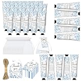 50 Sets Baby Shower Hand Cream Baby Shower Party Favors for Guests blue flower Bridal Hand Cream Gift Bulk Shower Travel Size Hand Cream Set with Thank You Card and Organza Gift Bags(Blue Flower)