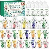 50 Sets Hand Cream Bulk and Lip Balm Bulk Gifts, Mothers Day Gifts and Bridal Shower Gifts for Guests with Thank You Card and Organza Gift Bags, Teacher Appreciation Gifts for Women