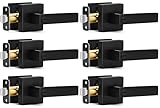 6 Pack Matte Black Door Handles Privacy Door Levers, Keyless Interior Door Knobs Square Door Levers Heavy Duty Door Locks for Bedroom Bathroom, Reversible Flat Levers