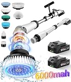 6000mAh Battery Electric Spin Scrubber 5inch Large Brush, Zordin Best Power Shower Scrubber for Cleaning, 1200RPM Cordless Cleaning Brush for Bathroom/Floor Grout Tile (8 Brushes)