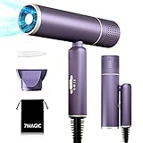 7MAGIC Foldable Hair Dryer, Powerful Ionic Blow Dryer for Fast Drying, Travel Hair Blow Dryer with Storage Bag, Lightweight Portable Hairdryer for Women, Cold/2 Heating/2 Speed Settings, Purple