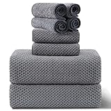 8-Piece Gray Bath Towel Set, 2 Extra Large Bath Towel Sheets, 2 Hand Towels and 4 Washcloths - Highly Absorbent Quick Dry Microfiber,Ultra Soft Towel Set for Bathroom, Waffle Weave Design, Pack of 8
