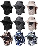 9 Pcs Summer Fishing Hat Women Men Sun Hats with UV Protection Wide Brim Outdoor Hat with Face Cover and Neck Flap Rollable Fishing Cap with Removable Face Flap for Gardening Hiking Beach, 7 Colors