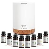 ASAKUKI Essential Oil Diffuser, Aromatherapy Cool Mist Home Humidifier with 7 LED Color Changing Light and Auto-Off Safety Switch, 8 Essential Oils Set, 300ml (X-Brown with Oils)