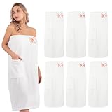 AUECOOME 6 Pcs Spa Robe Bath wrap Towels for Women Waffle Spa Wraps with Pocket Adjustable Closure Lightweight Towel Wraps for Bath Shower