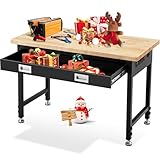 Adjustable Heavy Duty 48” Workbench with Storage,Oak Wood Top Tool Bench with Drawers,2000 LBS Load Capacity Hardwood Worktable with Power Outlets for Workshop, Garage, Office, Home, Commercial.