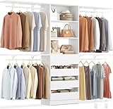 Aheaplus Closet System with 4 Drawers, 8FT Wood Closet Organizer System, 96’’ Closet Built In System Tower with Shelves, Walk-in Closet Wardrobe Clothes Garment Rack, Fits Spaces 4-9 ft, White