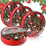 Aliceset 4 Pack Wreath Storage Containers, Christmas Garland Storage Bags with Window and Handles, Durable Christmas Decoration Box Holder for Holiday Xmas(36 x 36 x 7.8 Inch,Red)