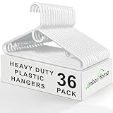 Amber Home 36 Pack Super Heavy Duty Plastic Hangers, White Plastic Hangers Non-Slip for Coat Jacket and Shirt, Non-Slip Pants Bar, Thick Strong Plastic Clothes Hangers with Hook for Scarves and Belts